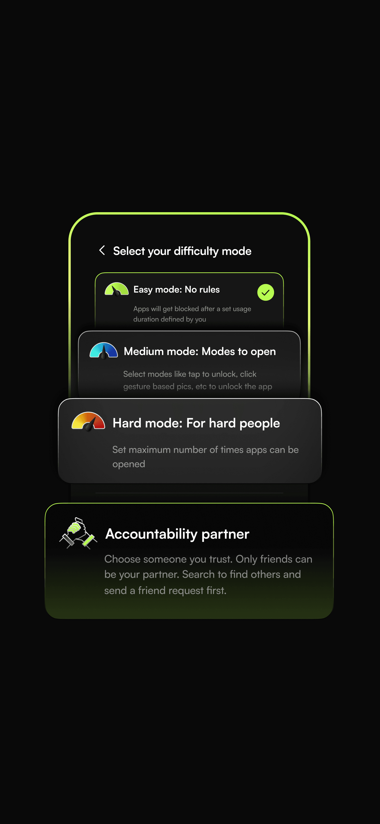 Jolt Blocking Modes - Easy breathing pause, Medium challenge, Hard unbypassable lock